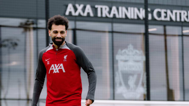 Mo Salah pictured during a Liverpool training session on February 13, 2024